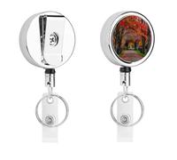 Heavy Duty On The Tree-Lined Path Badge Reel with 360° Swivel Alligator Clip & 24" Retractable Nylon Cord Lightweight Name Badge Holder for Nurse Teacher Office Worker Id Card Decor