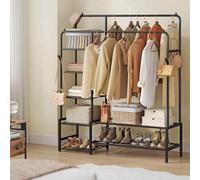 Heavy Duty Open Wardrobe, Clothes Rack With 7 Storage Shelves And Double Hanging Rails, Black