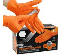 Heavy Duty Orange Nitrile Gloves 8Mil Industrial Disposable Gloves with Diamond Textured Grip for Mechanic Safety & Work Gloves Diamond Orange 10PCS