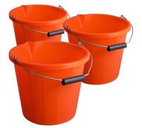 Heavy Duty Orange Plastic Builders Bucket 3 Gallon 14 Litre Water Mixing Storage with Handle and Spout Made in U.K. Pack of 3