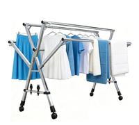 Heavy Duty Outdoor Drying Stand, Stainless Steel Laundry Rack with Extendable Rods and Wheels, Free Standing and Foldable Clothes Drying Rack for Balcony and Patio