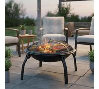 Heavy Duty Outdoor Fire Pit with Mesh Spark Screen and Grill Grate
