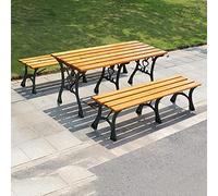 Heavy Duty Outdoor Garden Bench for 2-3 People Cast Iron Frame & Anticorrosive Solid Wood Perfect for Courtyard Lawn Park Relaxation & Socializing Furniture
