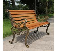 Heavy-Duty Outdoor Garden Bench with Armrests & Backrest, Weather-Resistant Cast Iron Frame & Solid Wood Slats, Perfect for Patio, Lawn, Porch & Backyard Relaxation
