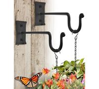 Heavy Duty Outdoor Plant Hanger (2 Pack) 7.5 Inch Hook - Non Rusting - Wall Mounted Iron Plant Hook, Indoor or Outdoor Hanging Bracket for Heavy Hanging Pots, Baskets, Lanterns, Feeders (Black)