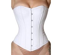 Heavy Duty Overbust Corset Waist Trainer Double Steel Boned Shaper Womens White Corset, White, XXL
