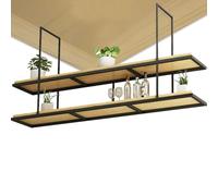 Heavy Duty Overhead Ceiling Storage Rack - Wooden Floating Shelf with Metal Frame for Kitchen Pots, Pans, Wine, and Plants - Decorative Suspended Shelving (130x30x80cm)