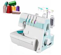 Heavy-Duty Overlock Sewing Machine - 2-3-4-5 Stitch Serger ，Electric Four Thread Lockstitch Serger with Coverstitch, Trim Trap & Snap-on Presser Feet for Beginners & Professionals(Blue)