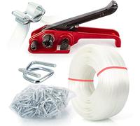Heavy Duty Pallet Strapping Tools Kit - 19mm Composite Polyester Cord Strapping, 1000kg Break Strength with Tensioner & 50pcs Reusable Buckles for Secure Industrial Packing