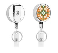 Heavy Duty Pattern on Orange Background Badge Reel with 360° Swivel Alligator Clip & 24" Retractable Nylon Cord Lightweight Name Badge Holder for Nurse Teacher Office Worker Id Card Decor