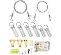 Heavy Duty Picture Wire Hanging Kit - D-Ring, Screws, Hanging Hooks,Level. Supports up to 100 lbs 50+ Feet (15.25M) Stainless Steel Wire Hanger