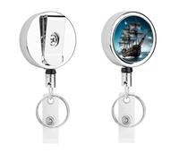 Heavy Duty Pirate Ship Badge Reel with 360° Swivel Alligator Clip & 24" Retractable Nylon Cord Lightweight Name Badge Holder for Nurse Teacher Office Worker Id Card Decor
