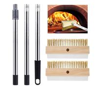 Heavy Duty Pizza Oven Cleaning Brush Kit - 2Pcs Brass Wire Brushes with Scraper & 1.2M Handle - Commercial Barbeque Grill Pizza Oven Brush for Cleaning Wood Burning Ovens BBQ Grills Pizza Stones