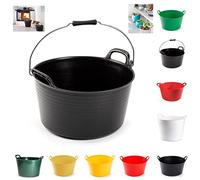 Heavy Duty Plastic Flexi Tub Home Garden Flexible Storage Bucket Laundry Toys Kitchen Bucket, Rubble Container, 2-Handled Recycled Tub (26L - Tub with Metal Handle - Black)