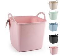 Heavy Duty Plastic Flexi Tub Home Garden Flexible Storage Bucket Laundry Toys Kitchen Bucket, Rubble Container, 2-Handled Recycled Tub (16L - Pink Flexi Tub)