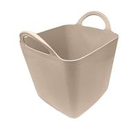 Heavy Duty Plastic Flexi Tub Home Garden Flexible Storage Bucket Laundry Toys Kitchen Bucket, Rubble Container, 2-Handled Recycled Tub (9L- Taupe Flexi Tub Square)