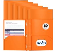Heavy Duty Plastic Folder, 60 Pack, Pocket Folder with brads, Letter Size Poly File, Plastic Folders with 3 Prongs Fasteners - Orange