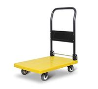 Heavy-Duty Plastic Platform Truck with Metal Foldable Handle & Silent Wheels - Versatile Moving Cart for Office Bookstore & High Capacity Transport - Yellow Small Size