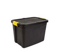 Heavy Duty Plastic Storage Boxes with Locking Lid, Black, 24L, 42L or 60L, Water Resistant, Indoor Storage (60 Litre)