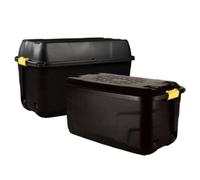 Heavy Duty Plastic Storage Boxes with Wheels - 145L and 175L, Black, Large Lockable Storage Trunks with Waterproof Lids for Garden, Garage and Home Storage, Set of 2 - Original Organics