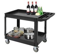 Heavy Duty Plastic Utility Cart, 230kg Capacity 2-Tier Industrial Service Cart with Wheels, Plastic Tool Cart with Deep Shelves & Ergonomic Storage Handle, Kitchen Trolley for Warehouse, Garage