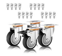 Heavy Duty Plate Caster Wheel 3in 4in 5in Set Of 4 No Noise Silent Thermoplastic Rubber Industrial Casters Swivel Castors With Dual Locking Brakes For Carts Furniture(