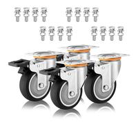 Heavy Duty Plate Caster Wheel 3in 4in 5in Set of 4, No Noise Silent Thermoplastic Rubber Industrial Casters, Swivel Castors with Dual Locking Brakes, for Carts Furniture((Brake+brake 75mm/3