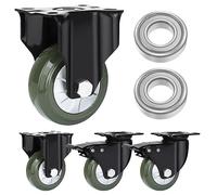 Heavy Duty Plate Caster Wheels 3 4 5 6 Inch Set Of 4 Double Ball Bearing Solid Rubber Replacement Wheel Moving Silent Shock Absorption Industrial Transport Casters (Color : Fixed+Brake