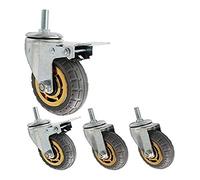 Heavy Duty Plate Casters 3"/4"/5"Silent Rubber Industrial Wheels 300kg Load M12 Thread Swivel with Brake Perfect for Office & Transport Use
