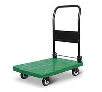Heavy Duty Platform Truck with Metal Foldable Handle Plastic Deck Hand Truck for Moving Silent Wheels High Capacity Trolley for Office & Bookstore - Green Large Size