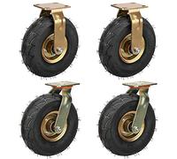 Heavy-Duty Pneumatic Rubber Casters 4 Pack - 8"/10" Replacement Wheels with Brakes & Top Plate for Trolleys & Workbenches Highly Elastic & Smooth Rolling