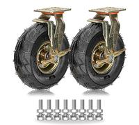 Heavy-Duty Pneumatic Rubber Swivel Casters, 2 Pack, 8" & 10" Wheels, Industrial Swivel Wheels with Plate, Double Ball Bearings & Brakes, Ideal for Carts & Furniture