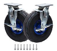 Heavy Duty Pneumatic Swivel Casters with Brake 8 & 10 Inch Industrial Wheels Silent Shock Absorption 770 LB Load Capacity for Fur Carts and Workstations