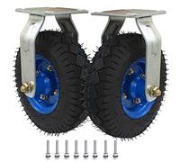 Heavy Duty Pneumatic Swivel Casters with Brake 8" & 10" Industrial Wheels Silent Shock Absorption 770 LB Load Capacity for Fur Carts and Equipment