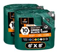 Heavy Duty Poly Tarp - 6' x 8' (2-Pack) - 10 Mil Thick Waterproof, UV Blocking Protective Cover - Reversible Green and Black - Laminated Coating - Grommets - by Xpose Safety