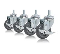 Heavy Duty Polyurethane Caster Wheels Set of 4 2.5/3/4 Inch Swivel Casters with M12 Threaded Stem & Side Brakes for Trolley Furniture Industrial Use