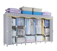 Heavy Duty Portable Fabric Wardrobe, Large Foldable Closet With Hanging Rails & Shelves, Dustproof Clothes Storage Organizer For Bedroom Laundry Room Green 245 * 45 * 170cm