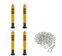 Heavy-Duty Portable Parking Bollard Posts with Chain - 4 Pack Metal Traffic Control Channelizer for Driveway Security - 29.5x3.5in Ground Installation