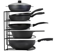 Heavy Duty Pots and Pans Organizer - For Cast Iron Skillets, Pots, Frying Pans, Lids | 5-Tier Durable Steel Rack for Kitchen Counter & Cabinet Storage and Organization - No Assembly Required [Black]