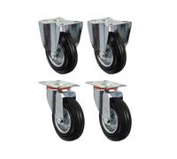 Heavy Duty Pressed Steel Swivel/Fixed Castors, 80mm Diameter, 60kg Load Capacity Per Castor, Set of 4, Black Rubber Wheels, UK Seller