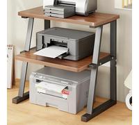 Heavy Duty Printer Stand with Storage Shelf Dual Tier Solid Steel & Wide Wood Desktop Organizer for Home or Office Use Black Walnut Finish