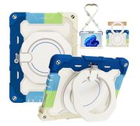 Heavy-Duty Protective Case for Microsoft Surface Go 3/Go 2/Go 2021/2020/2018, 360° Rotating Stand, Shoulder Strap, Pencil Holder & Handle Ring, Shockproof Cover for Kids & Adults(Blue White)