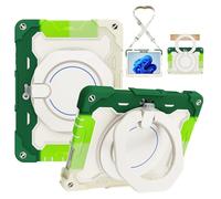 Heavy-Duty Protective Case for Microsoft Surface Go 3/Go 2/Go 2021/2020/2018, 360° Rotating Stand, Shoulder Strap, Pencil Holder & Handle Ring, Shockproof Cover for Kids & Adults(Green White)