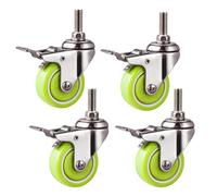 Heavy Duty PU Caster Wheels Set of 4 M10 Threaded Stem Metal Swivel Castors Capacity 231lb for Chair Table Flower Stand(Brake,2in)