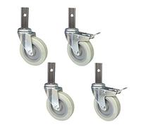 Heavy-Duty PU Furniture Casters 4-Inch Swivel Wheels for Kitchen Carts 23mm Square Tube Diameter 210kg Load Capacity Set of 4 with Brake & Universal Design