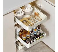 Heavy Duty Pull Out Cabinet Sliding Shelf for Kitchen Cupboard Drill-Free Roll-Out Storage Solution Silver 16.93" x 4.5" - Maximize Space & Accessibility