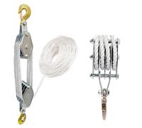 Heavy Duty Pulley with 20 m Nylon Cable Brake: Pulley 2200 lb Load Capacity Manual Lifting Ropes Labour-Saving Pulley High Performance Cable for Garages Warehouses (1, Silver)