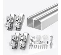 Heavy-Duty Push-Pull Double Door Track Hardware Kit Aluminum Pocket Door Rail & Rollers Wear-Resistant Fittings Silver 170cm/67 inch - Perfect for Home Renovation