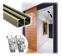 Heavy-Duty Push-Pull Double Doors Track Hardware Kit Aluminum Pocket Door Rail & Rollers Wear-Resistant Champagne Finish 370cm/146 inch Perfect for Home Renovation