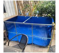 Heavy Duty PVC Koi Pond Tank with Clear View Window & Drain Valve Steel Frame Above Ground Fish Aquarium for Bing & Garden Display Easy Assembly 140x70x60cm Blue